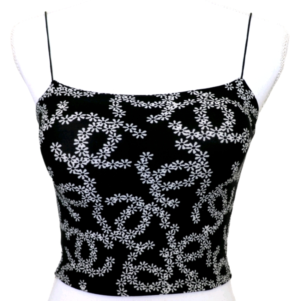 Black Floral Crop Tank Top